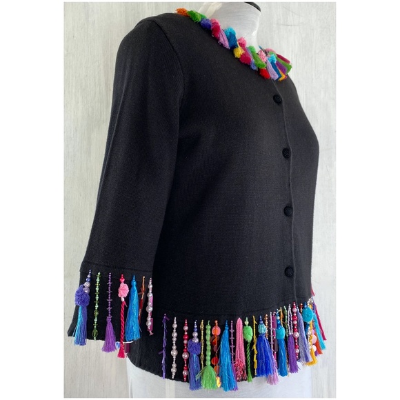 MICHAEL SIMON Dangling Jewel + Tassle Knit Top - Picture 3 of 10